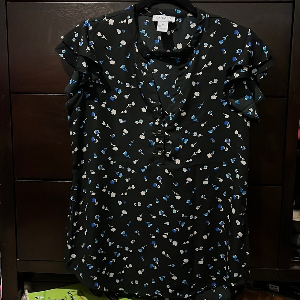 Brand: Carmen Marc Valero size M black floral blouse
